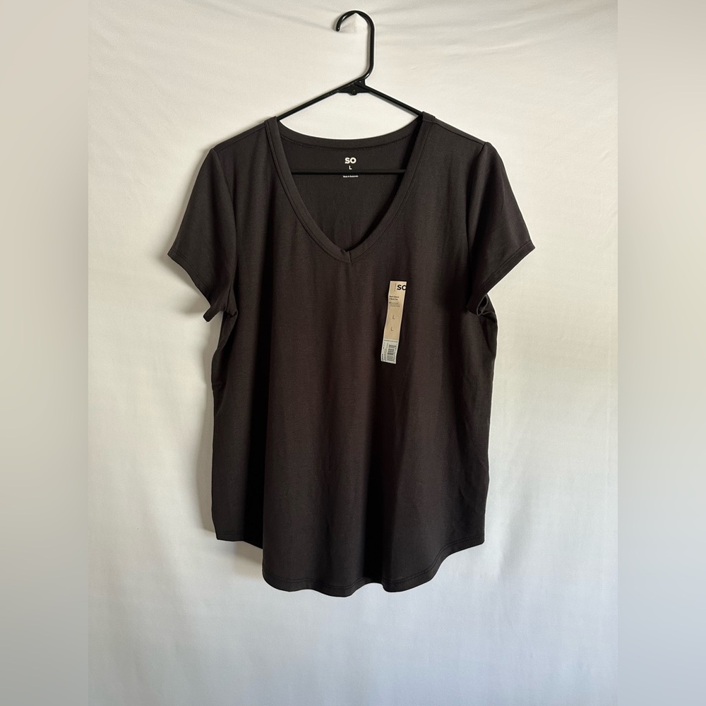 SO Goods For Life T-shirt V-neck Women's L Short Sleeve Black